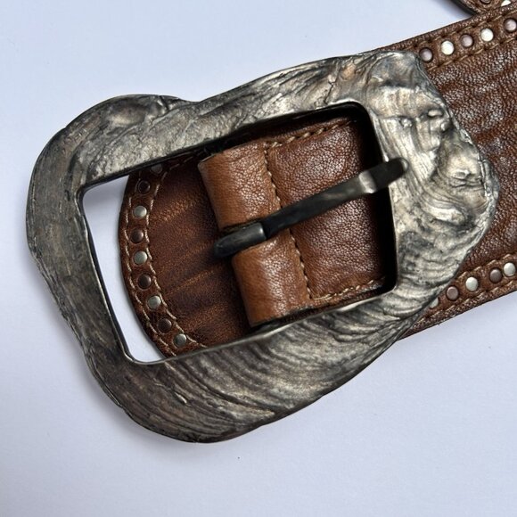 Vintage Streets Ahead Leather Hand-Crafted Studded Belt Large Western Boho main image 10